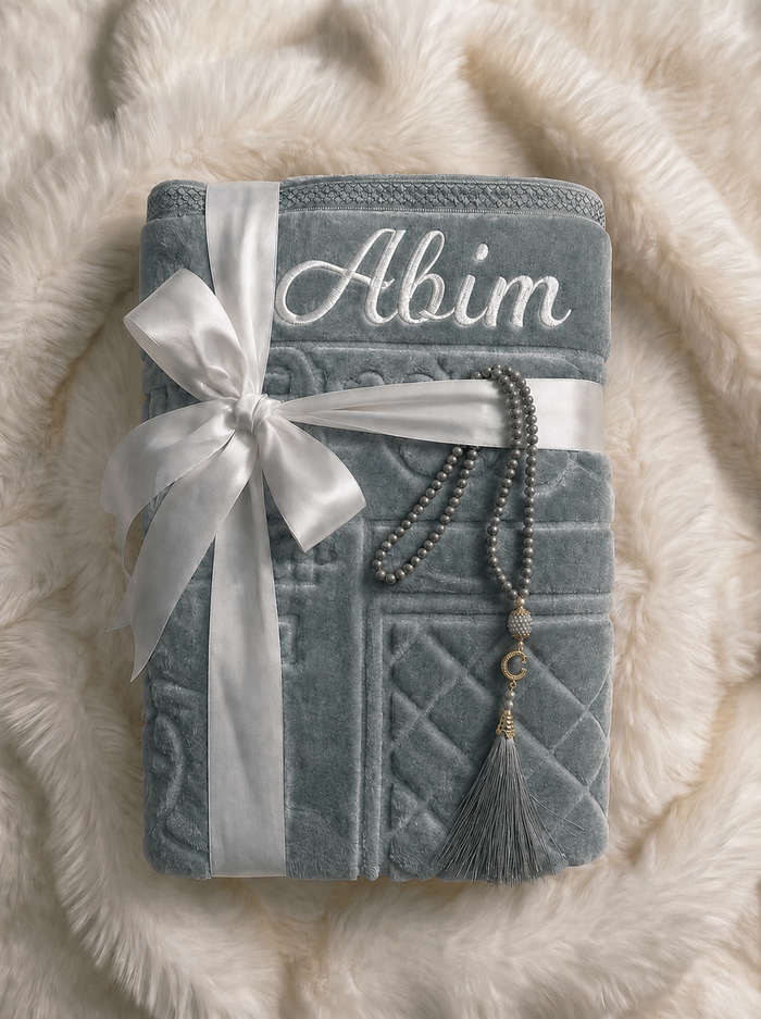Personalisierter Gebetsteppich – Silber · Geschenk für Mama & Baba