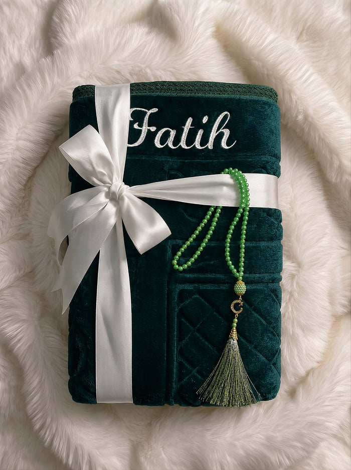 Personalisierter Gebetsteppich – Grün · Geschenk für Mama & Baba